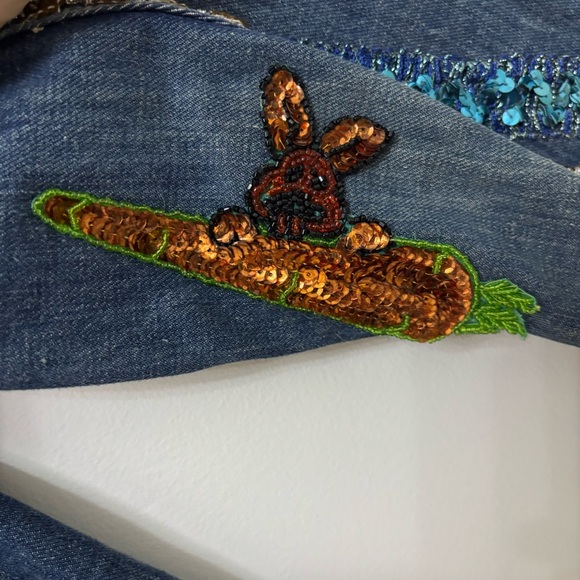 Vintage Custom Bedazzled Sequin Denim Jacket 70s Lee Clown Vegas Carnival Womens - Picture 11 of 15
